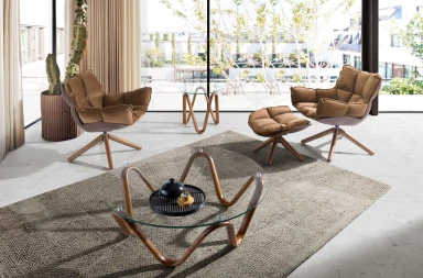 2125 - Round Tempered Glass and Walnut Corner Table