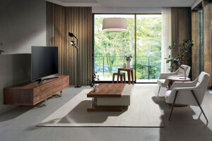 3045 - Tv Stand Walnut and Chromed Steel