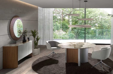 3261 - Sideboard Silver Wood, Walnut and Porcelain Marble Top